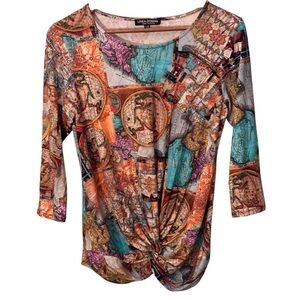 Linea Domani Abstract Globe Map Twist Front Top Size Large